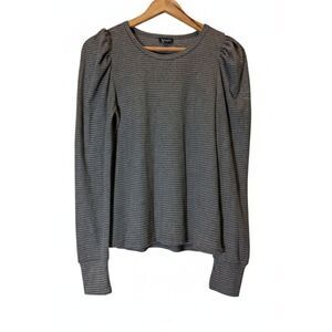 womens medium top Splendid gray striped puff sleeve longsleeve knit crew neck